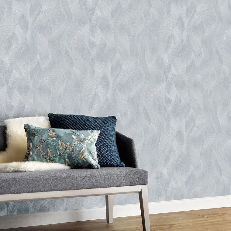 Wallpaper installed in a room showing its full pattern, color