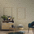 Wallpaper installed in a room showing its full pattern, color