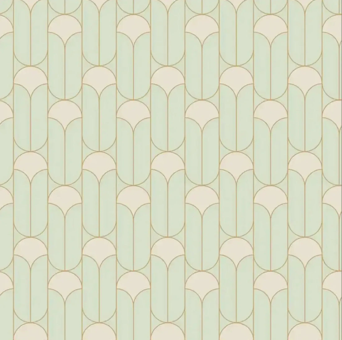 Closeup of a wallpaper showing its Art-Deco, Neutrals, Two-tone pattern, color, and subtle texture.