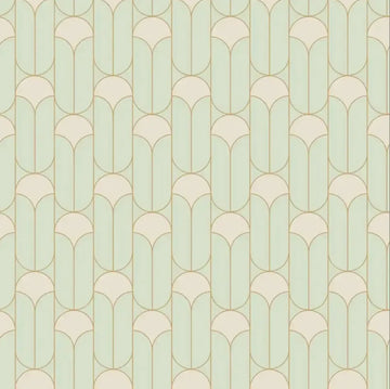Closeup of a wallpaper showing its Art-Deco, Neutrals, Two-tone pattern, color, and subtle texture.