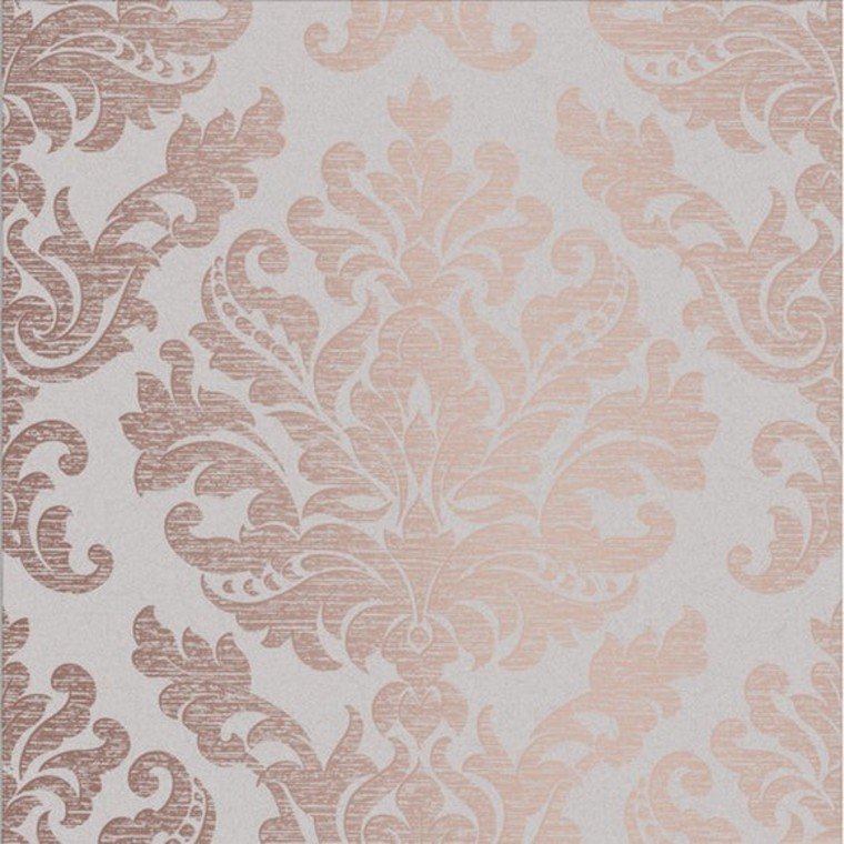 Closeup of a wallpaper showing its Damask, Taupe, Two-tone pattern, color, and subtle texture.