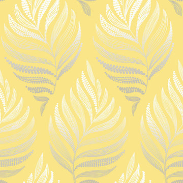 Closeup of a wallpaper showing its Contemporary, Floral, Nature, Silver, Sun-Kissed, Yellow pattern, color, and subtle texture.