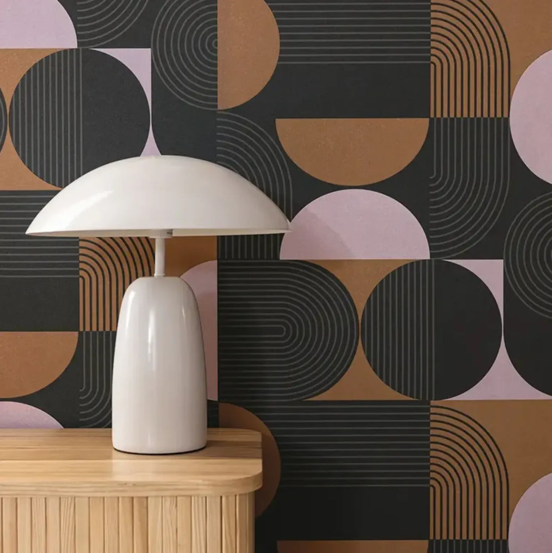 Closeup of a wallpaper showing its Art-Deco, Contemporary, Geometric pattern, color, and subtle texture.