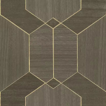 Closeup of a wallpaper showing its Geometric, Wood-veneer pattern, color, and subtle texture.