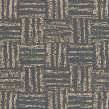 Textured patterned fabric with geometric design in blue and beige tones.
