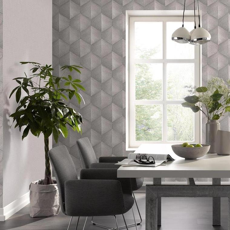 Closeup of a wallpaper showing its Black, Contemporary, Geometric, Monochrome pattern, color, and subtle texture.