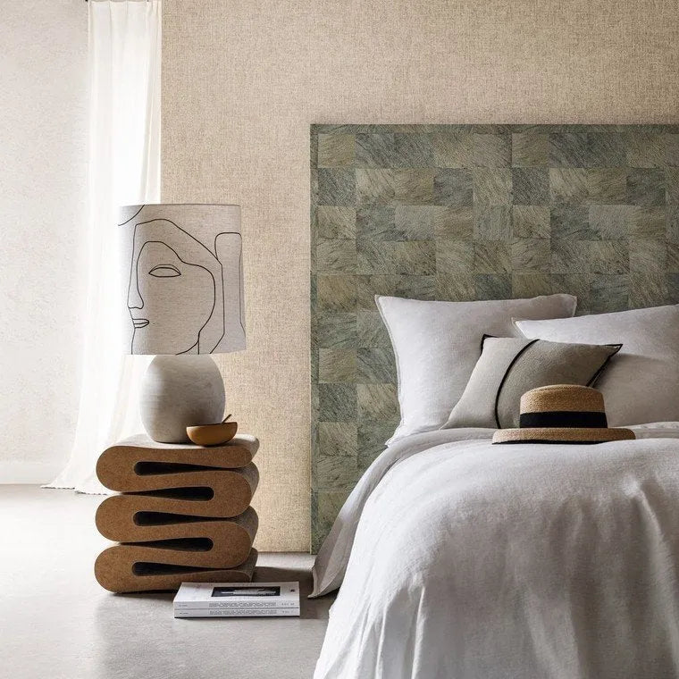 Closeup of a wallpaper showing its Contemporary, Geometric, Neutrals, Tiles pattern, color, and subtle texture.