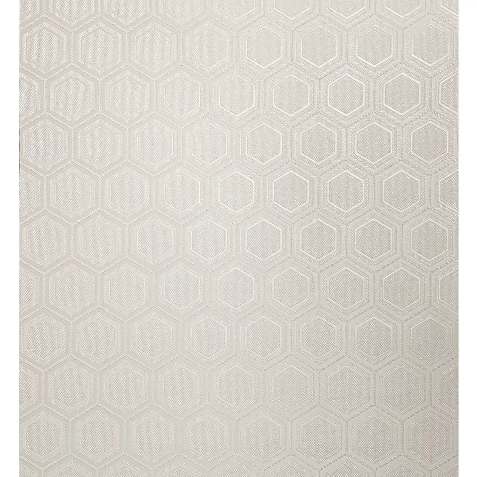 Hexagonal pattern wallpaper on a light gray 