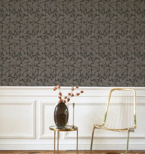Closeup of a wallpaper showing its Floral, Neutrals, Two-tone pattern, color, and subtle texture.