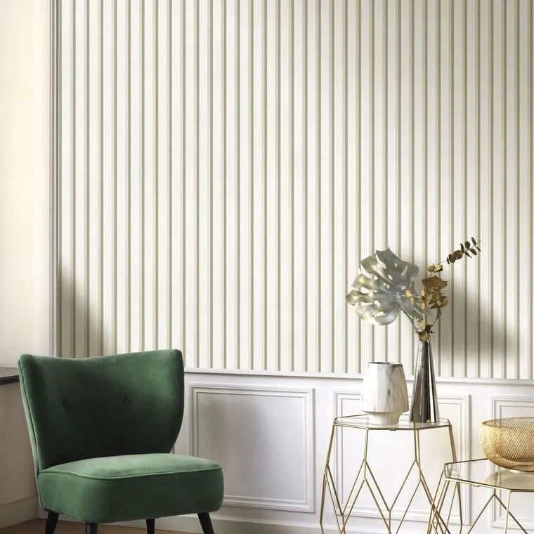 Closeup of a wallpaper showing its Contemporary, Stripes, Two-tone pattern, color, and subtle texture.