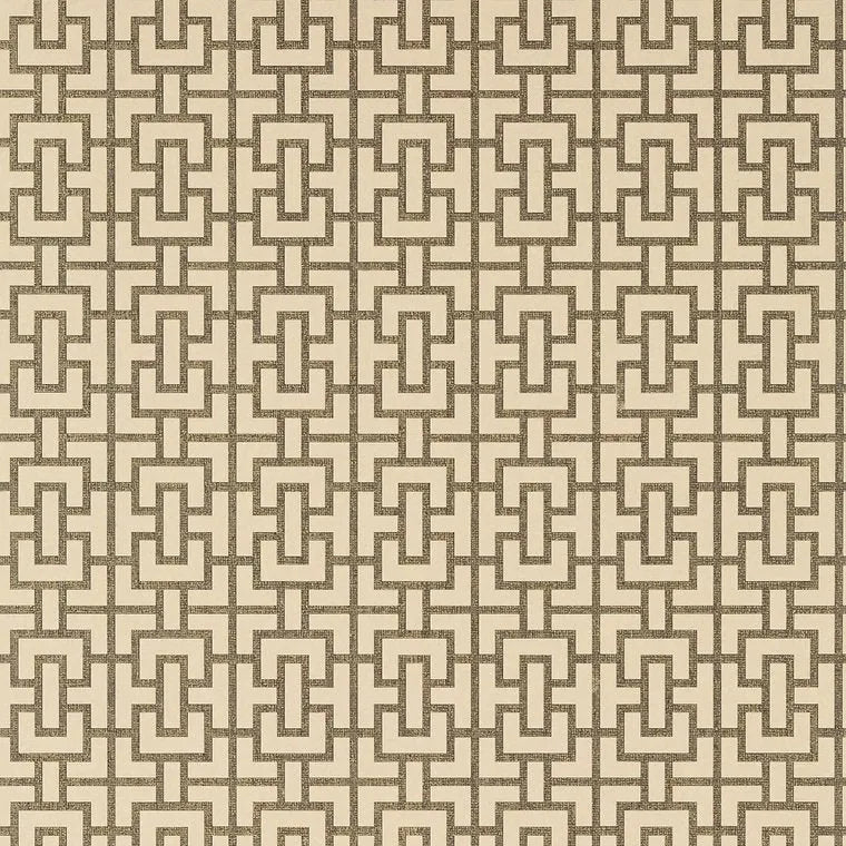Closeup of a wallpaper showing its Art-Deco, Chainlink, Contemporary, Two-tone pattern, color, and subtle texture.