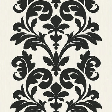 Closeup of a wallpaper showing its Damask, Monochrome, Two-tone pattern, color, and subtle texture.