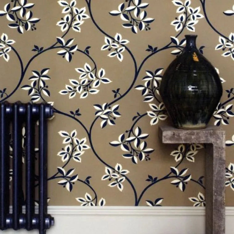 Closeup of a wallpaper showing its Contemporary, Floral, Two-tone pattern, color, and subtle texture.