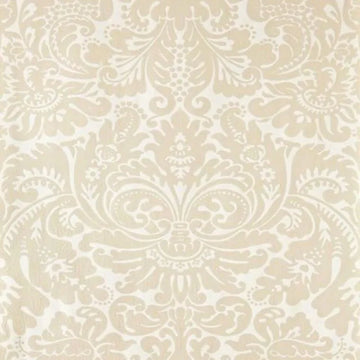 Closeup of a wallpaper showing its Damask, Neutrals, Two-tone pattern, color, and subtle texture.