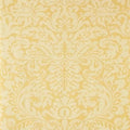 Closeup of a wallpaper showing its Damask, Gold, Yellow pattern, color, and subtle texture.