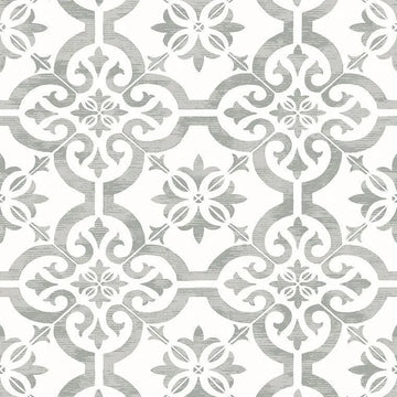 Closeup of a wallpaper showing its Art-Deco, Geometric, Monochrome, Tiles, Two-tone pattern, color, and subtle texture.