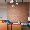 Wallpaper installed in a room showing its full pattern, color