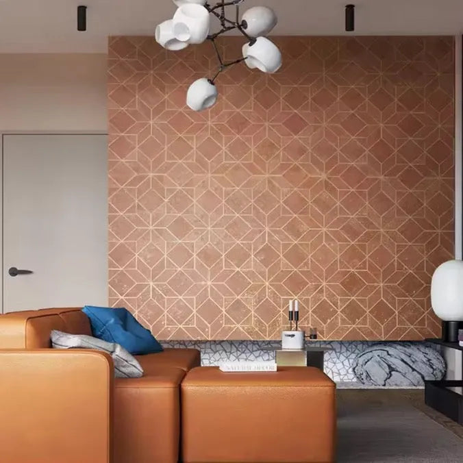 Wallpaper installed in a room showing its full pattern, color