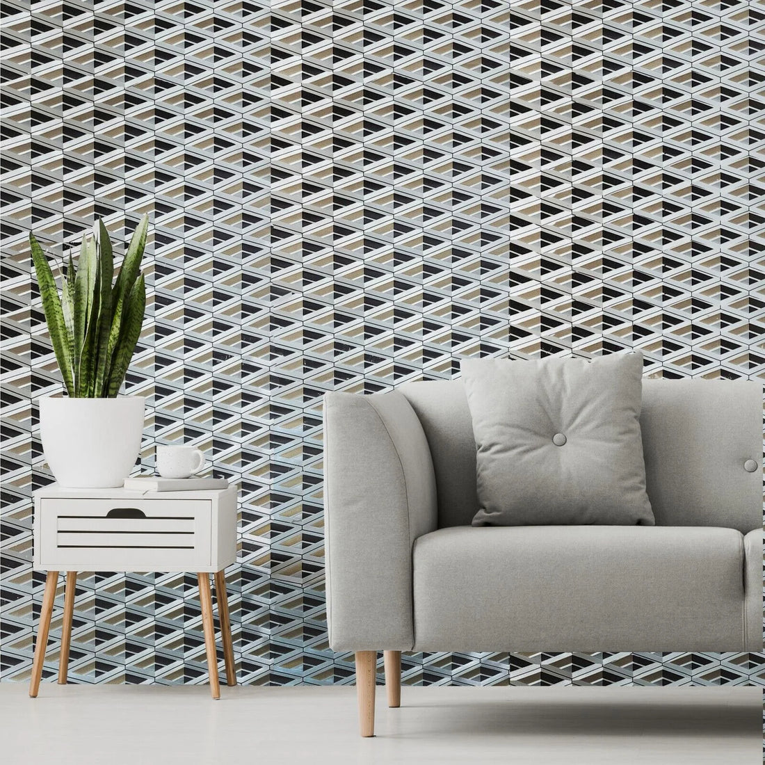 Patterned wallpaper with geometric design