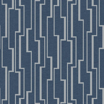 Closeup of a wallpaper showing its Blue, Contemporary, Geometric, Silver, Two-tone pattern, color, and subtle texture.