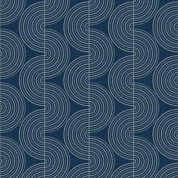 Closeup of a wallpaper showing its Blue, Contemporary, Waves pattern, color, and subtle texture.