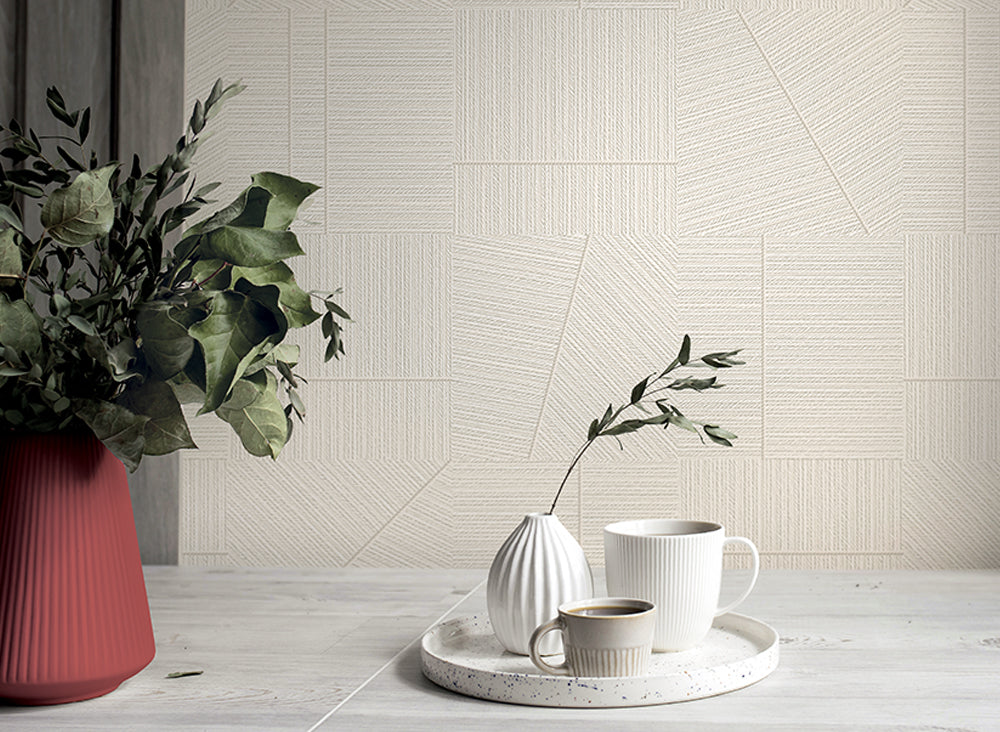 Patterned tile design with geometric shapes in neutral tones