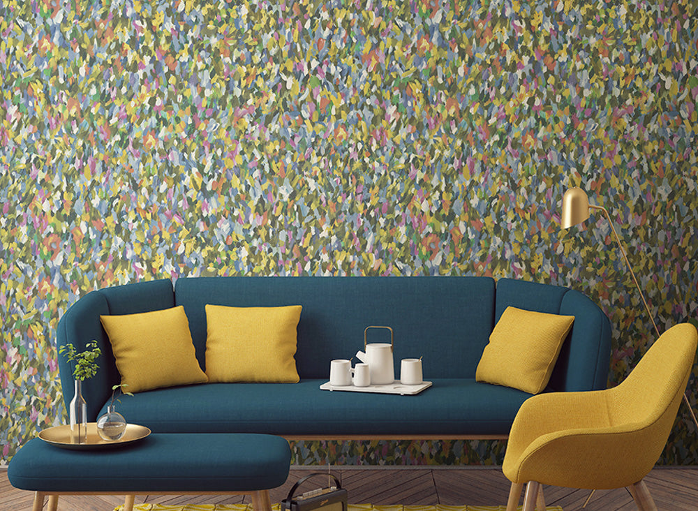 Abstract pattern with shades of green, blue, and brown on a textured background