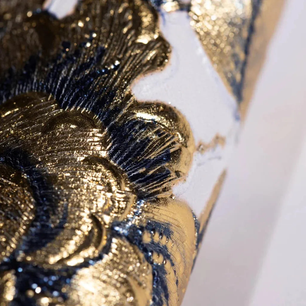 Closeup of a wallpaper showing its Birds, Floral, Gold, Luxury, Nature, Textures, Vinyl, White pattern, color, and subtle texture.