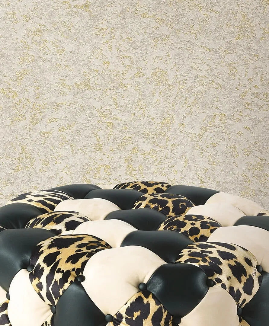 Wallpaper installed in a room showing its full pattern, color