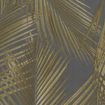 Gold palm leaf pattern on a gray background