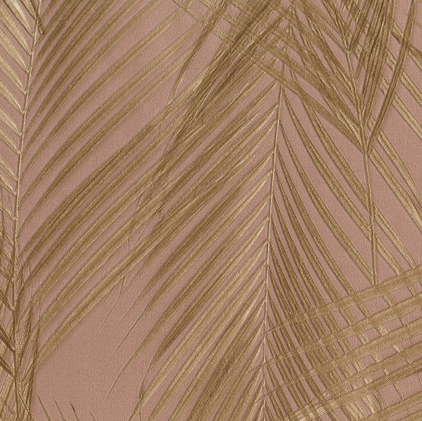 Textured fabric with gold leaf pattern on a pink background