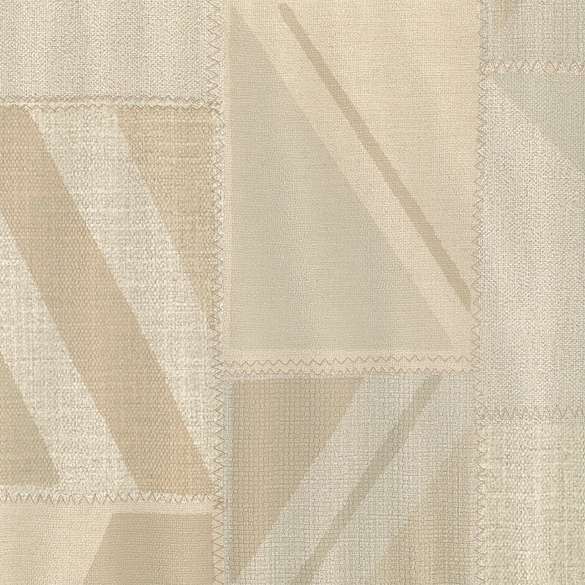 Textured fabric with geometric pattern in beige and brown tones