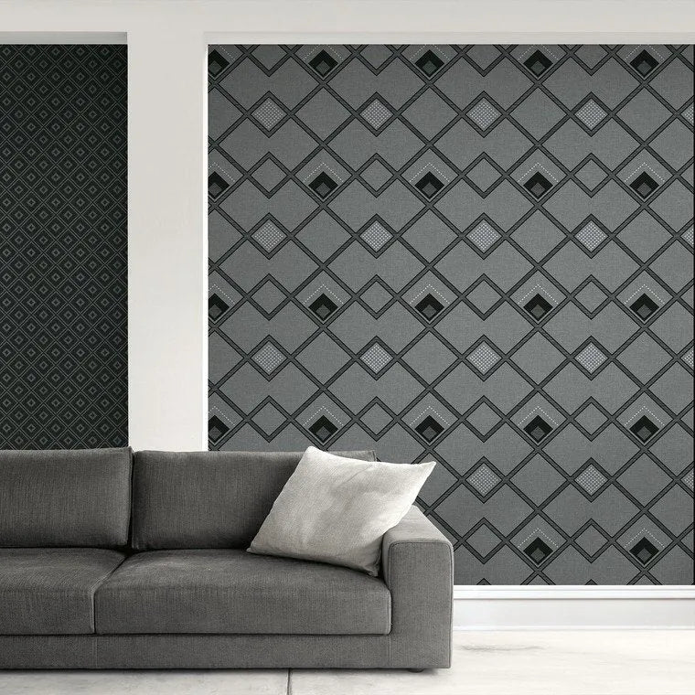 Closeup of a wallpaper showing its Contemporary, Geometric, Monochrome pattern, color, and subtle texture.