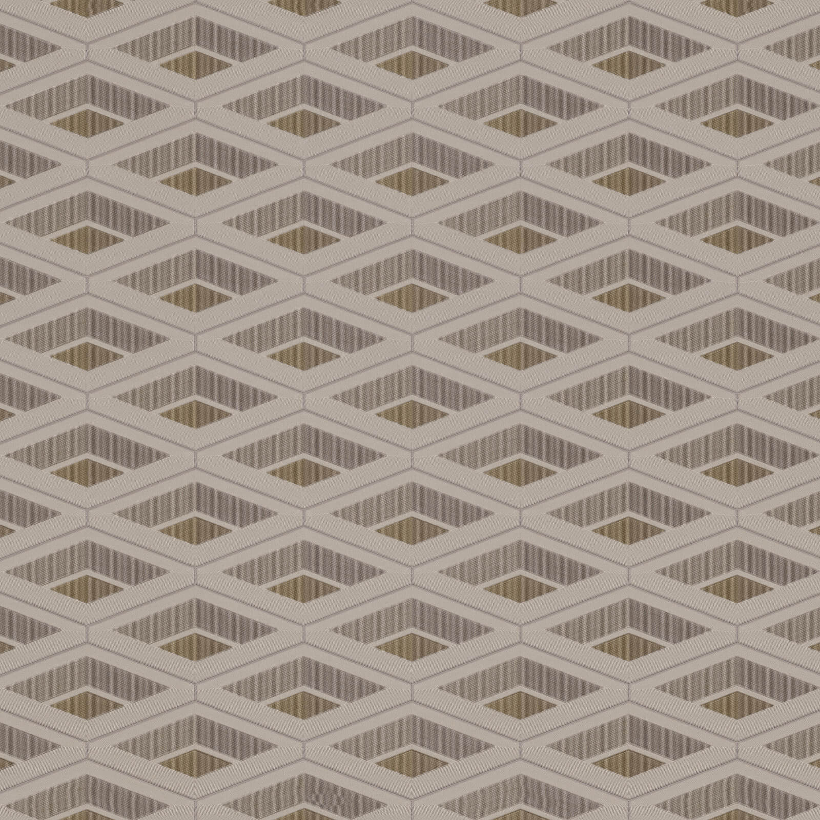 Geometric pattern wallpaper with diamond shapes in brown and beige tones.