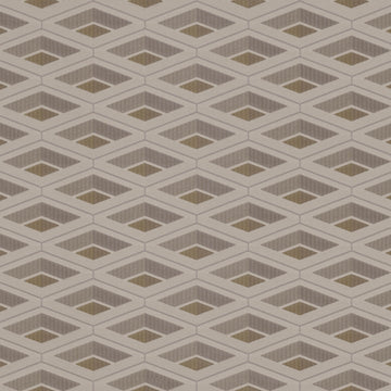 Geometric pattern wallpaper with diamond shapes in brown and beige tones.