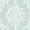 Closeup of a wallpaper showing its Blue, Damask, Two-tone pattern, color, and subtle texture.