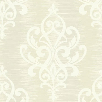 Closeup of a wallpaper showing its Cream, Damask, Neutrals pattern, color, and subtle texture.