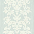 Closeup of a wallpaper showing its Damask, Green, Two-tone pattern, color, and subtle texture.