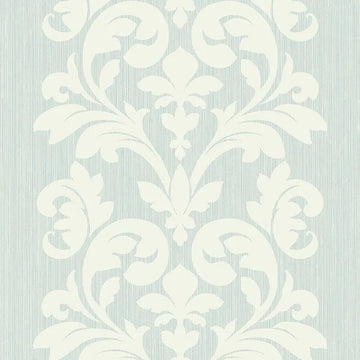 Closeup of a wallpaper showing its Damask, Green, Two-tone pattern, color, and subtle texture.