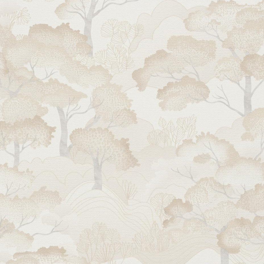 Erismann Elle Decoration 4 light scenic wallpaper with layered trees in warm cream tones