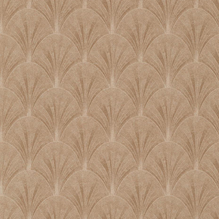 Erismann Elle Decoration subtle Art Deco fan wallpaper in warm beige and brown tones
