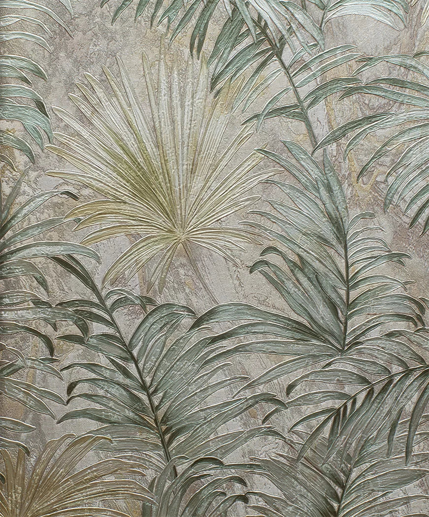 Close-up of tropical leaf pattern on a textured surface